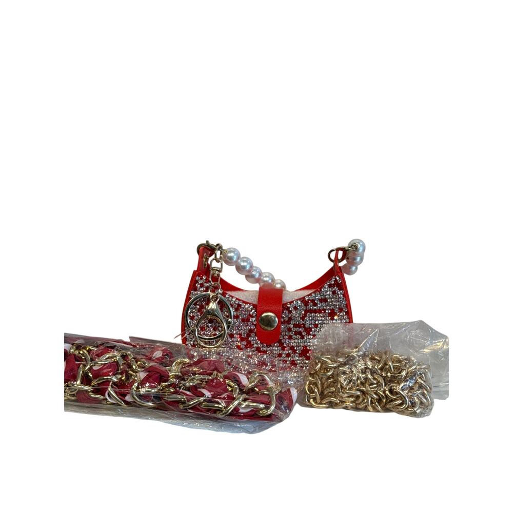 #92-93 Ret. $80 Red Bag Charm Blinged out, Red crossbody chain and gold X-Body